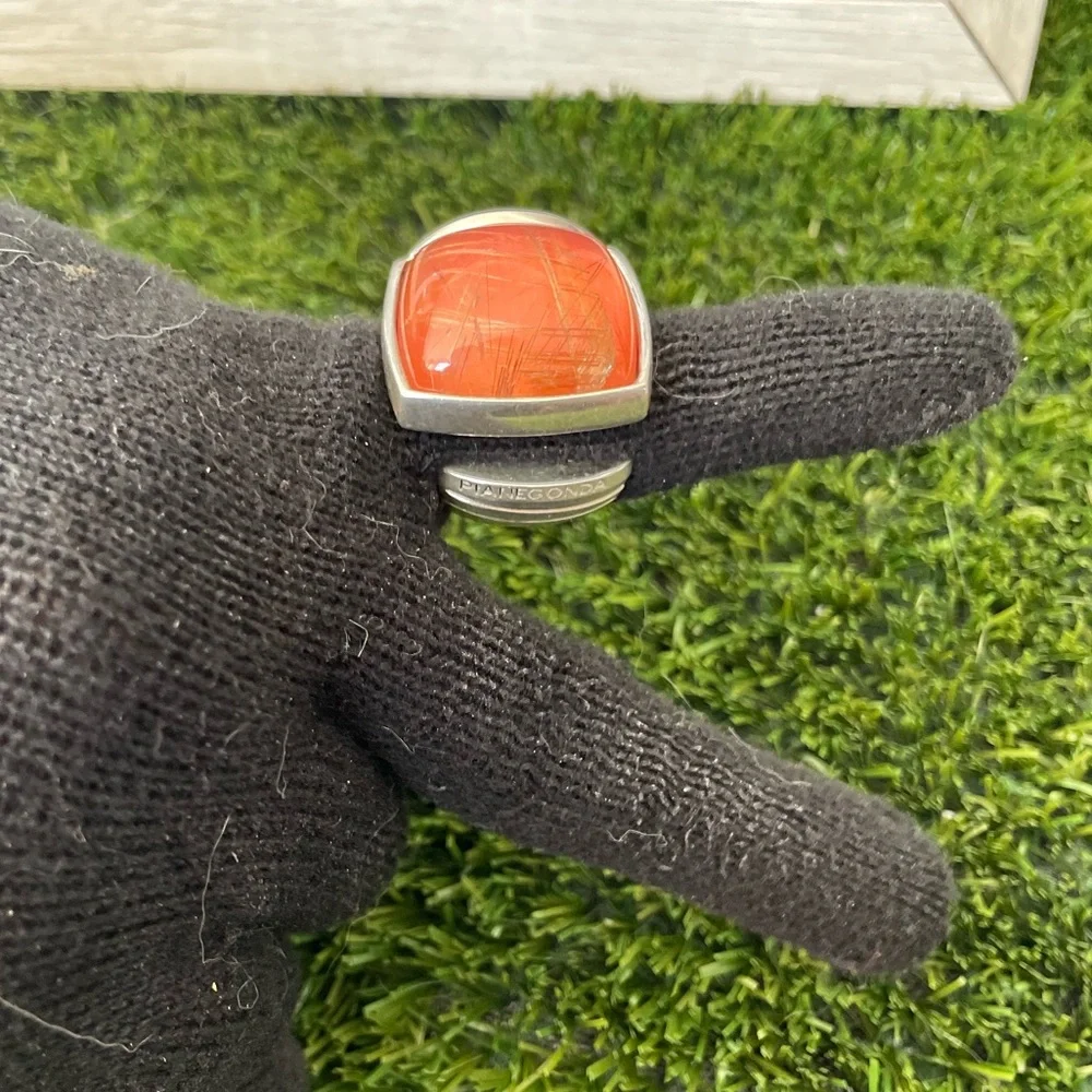 PIANEGONDA RITULATED ORANGE QUARTZ STERLING STEEL RING - Picture 8 of 10